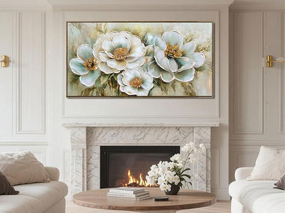 Arjun Framed Canvas Wall Art for Bedroom, Large Wood Frame Vintage Flower Painting Living Room Textured Artwork Gold Picture Bloosom Dining Room Kitchen Home Office Wall Decor, 40"x20"