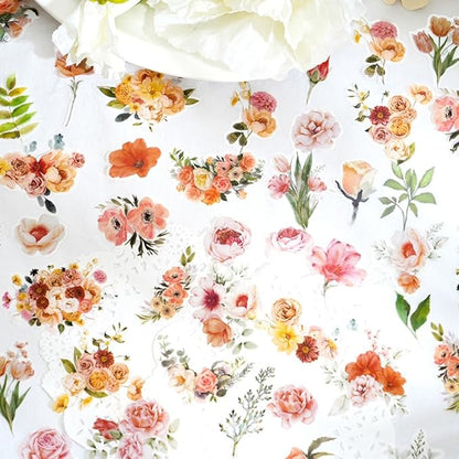 100 Pcs Daisy Camellia Stickers, White Flower Stickers for Scrapbooking Junk Journal Notebook Diary Planner Letter Envelope Water Bottle Phone Case Craft Decoration, 50 Patterns