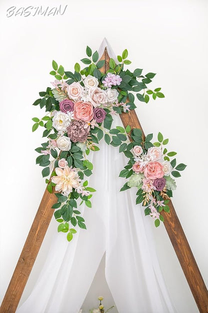 Arch Flowers with Drapes Kit (Pack of 3) for Wedding Ceremony Arbor and Reception Backdrop Decoration Wedding Welcome Signs Floral Birthday Party Decoration