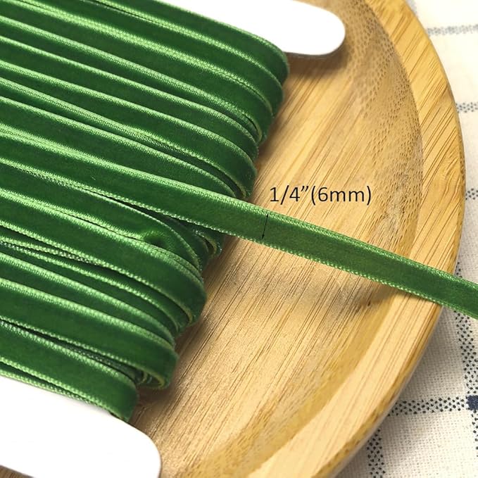 Chenkou Craft Christmas Green 25 Yards 1/4" Velvet Ribbon Lots Bulk (Green, 1/4"(6mm))