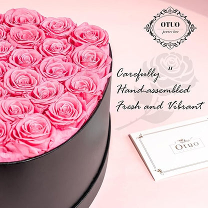 27 Preserved Roses in Heart-Shaped Box, Flowers for Delivery Prime Last up 2 Years, Real Forever Flowers for Wife, Girlfriend, Mother, Eternal Roses for Anniversary - Pink