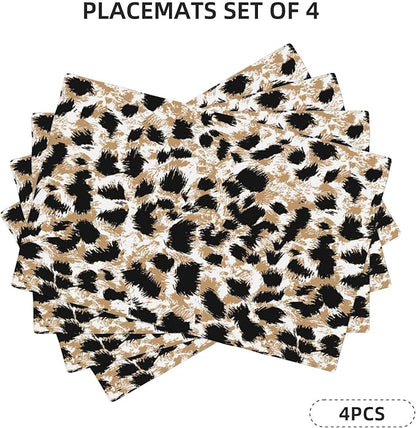Placemats 4 pcs Leopard Double-Layer Imitation Linen Place Mats Non-Slip Heat-Resistant Tablemats for Home Restaurant Hotel 18×12 Inch