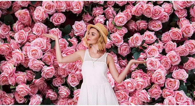10x6.5ft Flower Backdrop Pink Rose Floral Wall Photography Background Birthday Baby Shower Wedding Party Banner Decorations Supplies Photo Booth Props