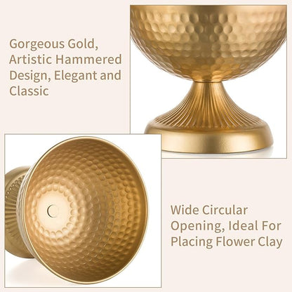 Sziqiqi Urn Vases for Wedding Centrepiece - 6in High Gold Metal Vase Set of 2 Small Vintage Flower Arrangement Pots for Table Centrepieces Elegant Hammered Vase for Christmas Anniversary Party