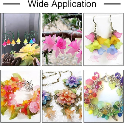 Crafans 50Pcs Frosted Acrylic Flower Beads Purple Flower Bead Caps Transparent Floral Pendants Clear Loose End Spacer Beads for Jewelry Making 17.5x12x1.5mm