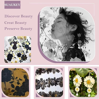 95 Pcs Black Pressed Dried Flowers for Resin, Real Natural Bulk Dry Wildflowers Leaves Perfect for Epoxy Molds, DIY Crafts, Soap Candles Jewelry Making, and Home Decor