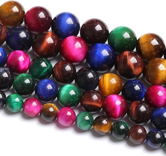 6mm 60PCS Colorful Tiger Eye Natural Stone Beads Crystal Spacer Loose Beads for Jewelry Making DIY Bracelet 1 Strand 15 inches