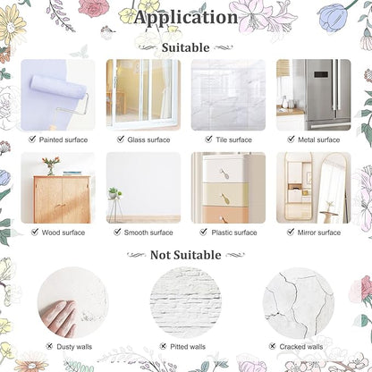 Pink Flower Wall Stickers, Spring Garden Floral Wall Decals 10 Sheets DIY Peel and Stick Wall Decal Self Adhesive Wall Art Decor for Bedroom Sofa Backdrop Cabinets Drawers
