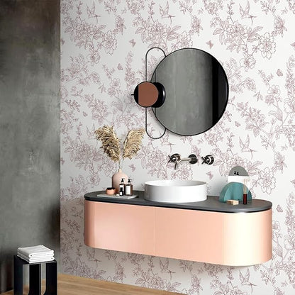Red and White Floral Peel and Stick Wallpaper 16.9"x196.8" Vintage Floral Contact Paper Peel and Stick Bird Flower Wallpaper Self Adhesive Removable Wall Paper for Cabinets Bathroom Decorative