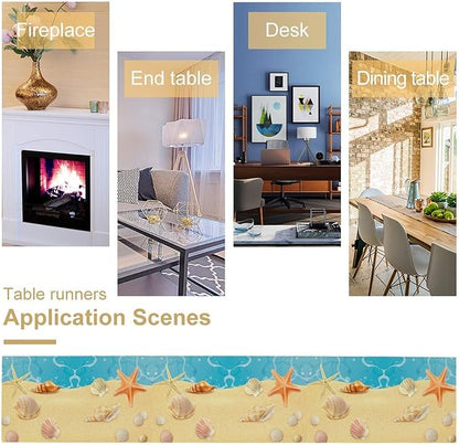 Sea Turtle Table Runner Marine Life Starfish Nautical Blue Green Ocean Theme Kitchen Table Decorations for Indoor Outdoor Home Party Decorations 13 * 70 Inch