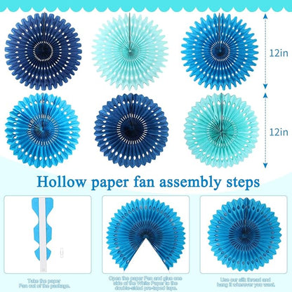 zilue Paper Fans Party Decorations Paper Flowers Decorations for Wall Classroom Floral Backdrop Baby Shower Birthday Party Flower Wall Decor Pack of 11 Blue