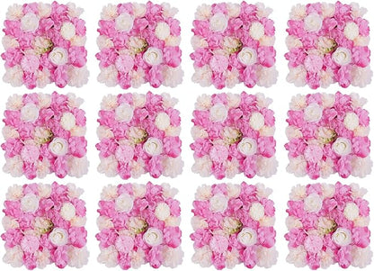 3D Flower Wall Panel 12Pcs Artificial Flower Wall Background Silk Rose Mat for Wedding Wedding Decor Shop Photo Backdrop (Flower Type D)