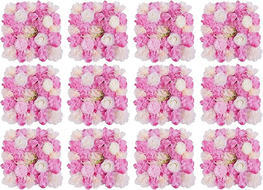 3D Flower Wall Panel 12Pcs Artificial Flower Wall Background Silk Rose Mat for Wedding Wedding Decor Shop Photo Backdrop (Flower Type D)