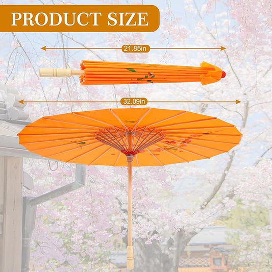 33" Orange Flower Silk Cloth Decoration Handmade Parasol Umbrella Chinese Japanese Asian DIY Art Dance Classical Umbrella for Wedding Parties Photography Costumes Cosplay (Orange)