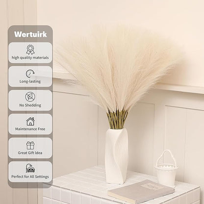 Faux Beige Pampas Grass - 30pcs 24 Inch Boho Home Decor, Artificial pompas Floral, Small Fake Pompous Grass for Table Centerpieces, Wedding and Baby Shower Decorations (Beige, 30 Pieces)