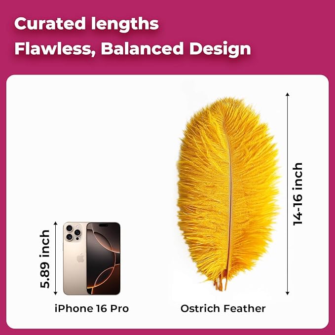 Piokio 10 pcs Natural Gold Ostrich Feathers 14-16 inch(35-40 cm) Bulk for Wedding Party Decoration Gatsby Decorations