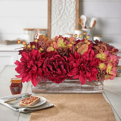 DILATATA Fall Decor Autumn Harvest Floral Centerpiece with Artificial Peony Chrysanthemum Hydrangea Flowers Berries Arrangement for Thanksgiving Party Mantel Fall Decor