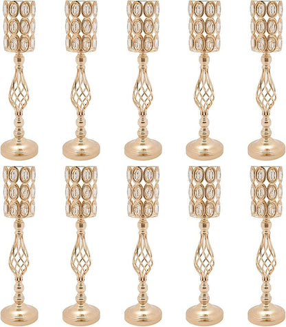 Wedding Centerpieces for Tables, 10 Pcs Vases for Centerpieces with Crystal Beads, 24in Tall Wedding Vase for Tables, Metal Flower Vase Stand with Crystal Beads for Wedding (Gold)