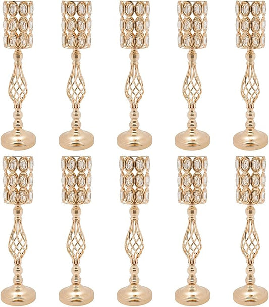 Wedding Centerpieces for Tables, 10 Pcs Vases for Centerpieces with Crystal Beads, 24in Tall Wedding Vase for Tables, Metal Flower Vase Stand with Crystal Beads for Wedding (Gold)