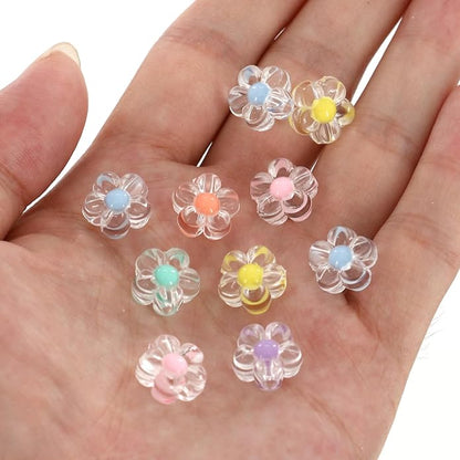 200 PCS Flower Beads Colored Polymer Clay Beads, Flower Charms for Bracelets for Necklace Bracelet Earrings Key Chains Making DIY Accessories for Women
