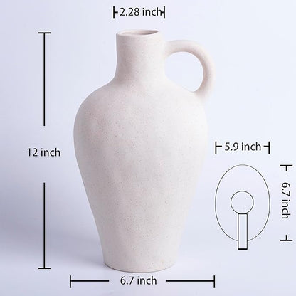 White Ceramic Vase BlossoME 12”H Large Pottery for Flowers Pampas Grass,Boho Modern Rustic Farmhouse Decoration for Livingroom Bedroom Kitchen Entryway Console Table Countertop Shelves