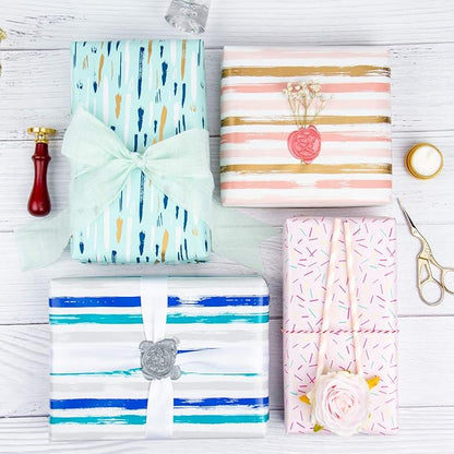 WRAPAHOLIC 30 Inch Pink Wrapping Paper Roll - Pink and Gold Lines Print for Birthday, Holiday, Wedding, Baby Shower Wrap - 30 inch x 33 feet