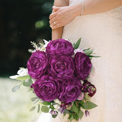 Ranunculus Artificial Flowers,6PCS Real Touch Flowers Bulk Purple Ranunculus Faux Flowers for DIY Wedding Bouquet Party Table Home Decor(Purple)