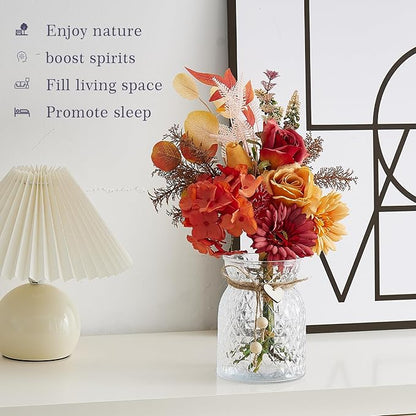 Artificial Flowers Combo Orange Flowers Mix Silk Flowers Gerbera, fake flowers for DIY Wedding Bridal Bouquets, Floral Arrangement, Table Centerpieces. Fake Plastic Flowers Bulk Vase Decoration