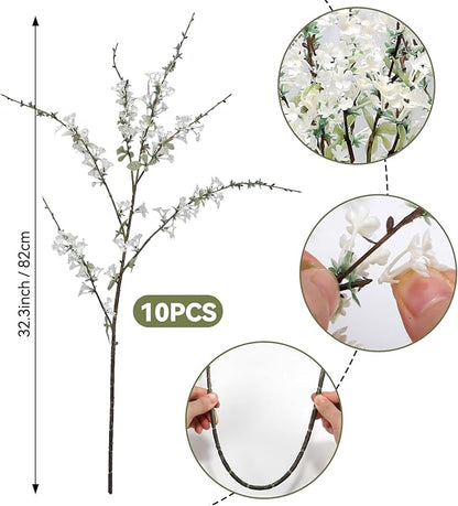 10PCS White Snow Willow Branches – 32'' Real Touch Artificial Flowers, Tall Branches for Vase, Everyday Faux Floral Arrangements for Living Room, Entryway, Office, Farmhouse Minimalist Home Décor