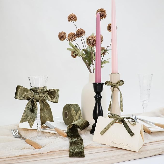 Velvet Ribbon for Christmas Green 1-1/2 inch Wide Double-Sided Glossy Fabric Ribbons for Tree Decor Gift Wrapping Flower Bouquet DIY Crafts 10Yd