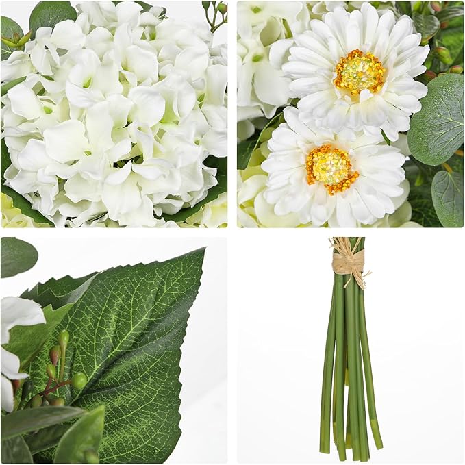 Hydrangea artificial Flowers 24PCS White Faux Flowers Fake Hydrangea Daisies Silk Arrangements Realistic Fake Flowers for Vase Floral Centerpiece Arrangements Wedding Bridal Bouquet Party Home Decor