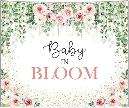 Avezano Baby in Bloom Backdrop Sage Green Leaves with Pink Flowers Baby Shower Party Decorations Baby Girl's Greenery Floral Nature Theme Photography Background Cake Table Banner (6x5ft(72x60in))