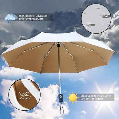 Color Coated Sun Umbrella UV Protection Compact Folding Windproof Parasols Travel Auto Open Close Shade Blocking UV