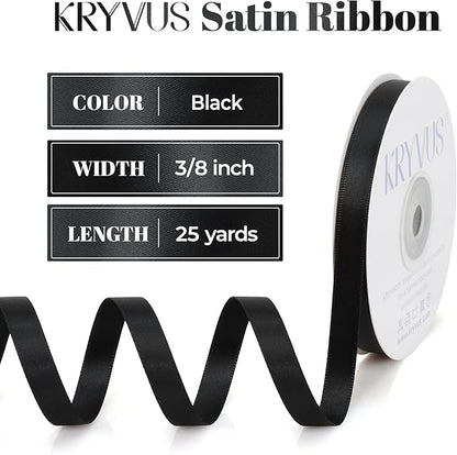 Double Faced Black Satin Ribbon, 3/8 Inch X 25 Yards Polyester Ribbon for Gift Package Wrapping, Crafts, Bow Making, Sewing, Flower Bouquet, Wedding Party Decor