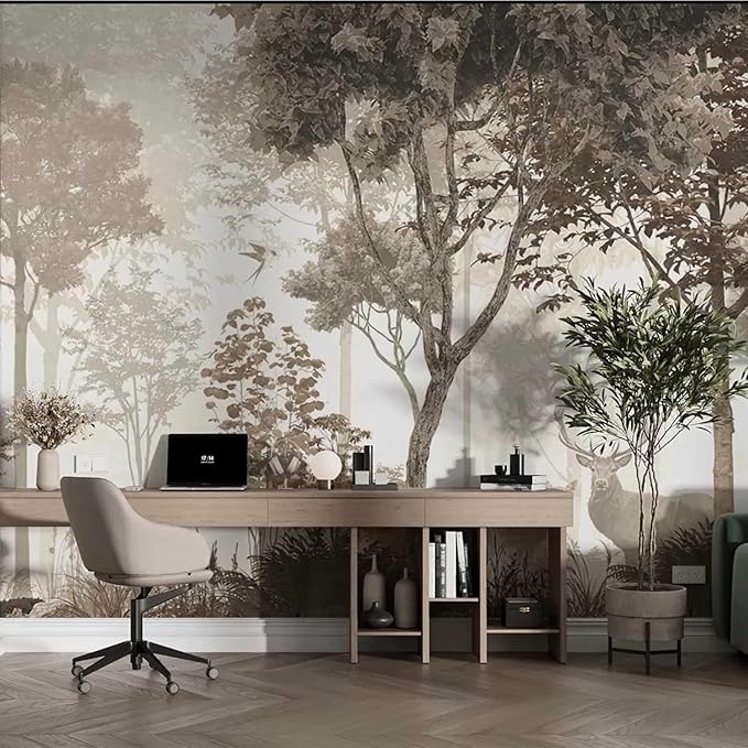 Floral Forest Wall Murals Peel and Stick Forest murals Removable Waterproof Large Wallpaper for Living Room Bedroom (Color-11, 118×82 inch)