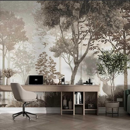 Floral Forest Wall Murals Peel and Stick Forest murals Removable Waterproof Large Wallpaper for Living Room Bedroom (Color-11, 118×82 inch)