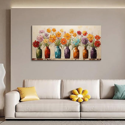 Colorful Daisy Floral Canvas Wall Art, Modern Abstract Flower in Vase Pictures for Living Room Bedroom Office Wall Decor, Horizontal Printed Painting Artwork Home Decorations, Size 40x20 Inches