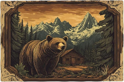 Cabin Bear Placemats Set of 6 Washable Table Mats Rustic Wildlife Hunting Forest Mountain Heat-Resistant Cotton Linen Place Mats for Dining Table Kitchen Indoor Outdoor Party Holiday Decor