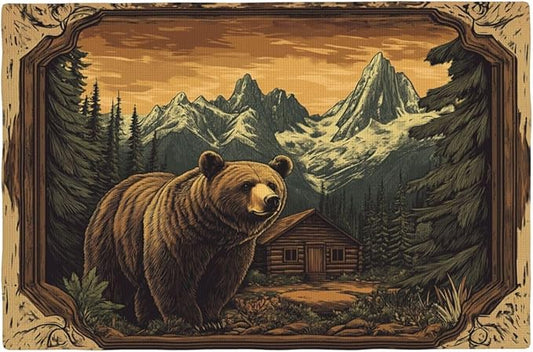 Cabin Bear Placemats Set of 4 Washable Table Mats Rustic Wildlife Hunting Forest Mountain Heat-Resistant Cotton Linen Place Mats for Dining Table Kitchen Indoor Outdoor Party Holiday Decor