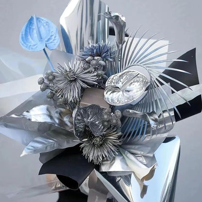 FWSA WRAPS Silver Gift Wrapping Paper Waterproof Bouquet Wrap Mirror Film Korean Style Fresh Flowers Wrapping Paper Christmas, Holiday DIY Deco 22x360 inches (Silver)