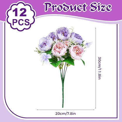 Olgaa 12 Bundles Peonies Artificial Flowers Fake Peony Bouquet Faux Peonies Flowers Bulk with Stems Flower Balls for Centerpiece Table Decorations Wedding Bridal Floral Arrangement (Purple)