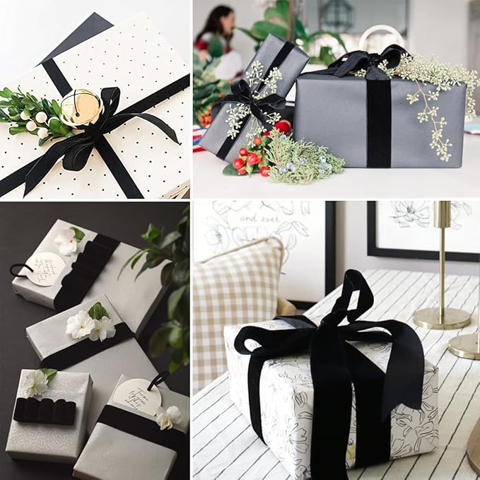Black Velvet Ribbon - 1 inch x 10 Yards for Gift Wrapping, Crafts, Christmas Decor, Bow Making, Vintage Fabric Black Velvet on The Spool for DIY