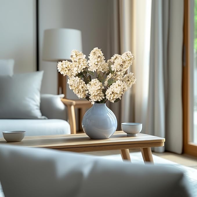 Fake Flowers Hydrangea Silk Flowers With Stems White Flowers Fake Flowers In Vase Hydrangea Artificial Flowers Winter Flowers Artificial For Decoration Vase Decor 24"（Cream Color）8PCS Wthout Vase