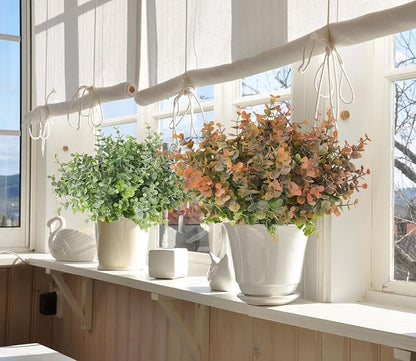 RECUTMS 20 Bundles Artificial Plants Outdoor Faux Plant Eucalyptus Stems Artificial Bushes Boxwood Bushes for Farmhouse Bathroom Office Vase Centerpiece Indoor Outdoor Decor(Dusty Orange)