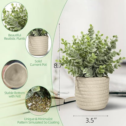 Hopewood Faux Plants, Fake Plants Eucalyptus Potted for Home Office Desk, Artificial Eucalyptus with a Weave Basket for Indoor Greenery Tabletop