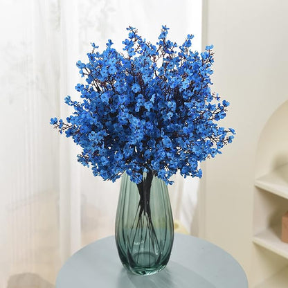 15PCS Artificial Baby Breath Flowers Fake Silk Real Touch DIY Floral Bouquets Decor Wedding Party Decoration Arrangements-Blue