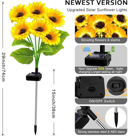 6 Pack with 36 Sunflower Lights,Solar Lights Outdoor Garden Decor,Solar Flowers Lights Waterproof,Sunflowers Birthday Gifts for Mom Women Grandma,Decorative Stakes Lights for Landscape Yard Patio Lawn
