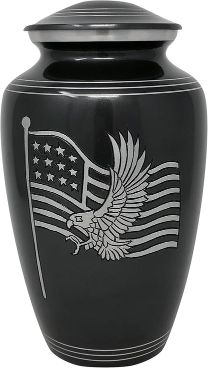 MEMORIALS 4U Custom Engraved Cremation Urn - Handcrafted Urn for Human Ashes - Affordable Urn for Ashes with Velvet Bag (American Honor & Glory)