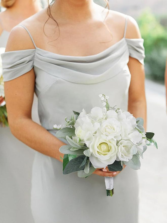 Rinlong 1Pc Wedding Bouquets for Bride Bridesmaids White Hydrangea Artificial Flowers Bridesmaids Bridal Bouquet for Wedding Prom