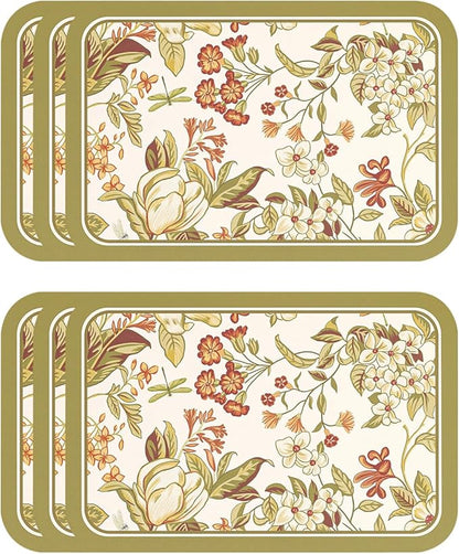 ISAENNE Grey Green Placemats Set of 6,Rectangular PVC Placemats, Waterproof and Heat-Resistant Botanical Floral Pattern,Decoration for Kitchen,Dinning,Parties, Holiday,12"*17"